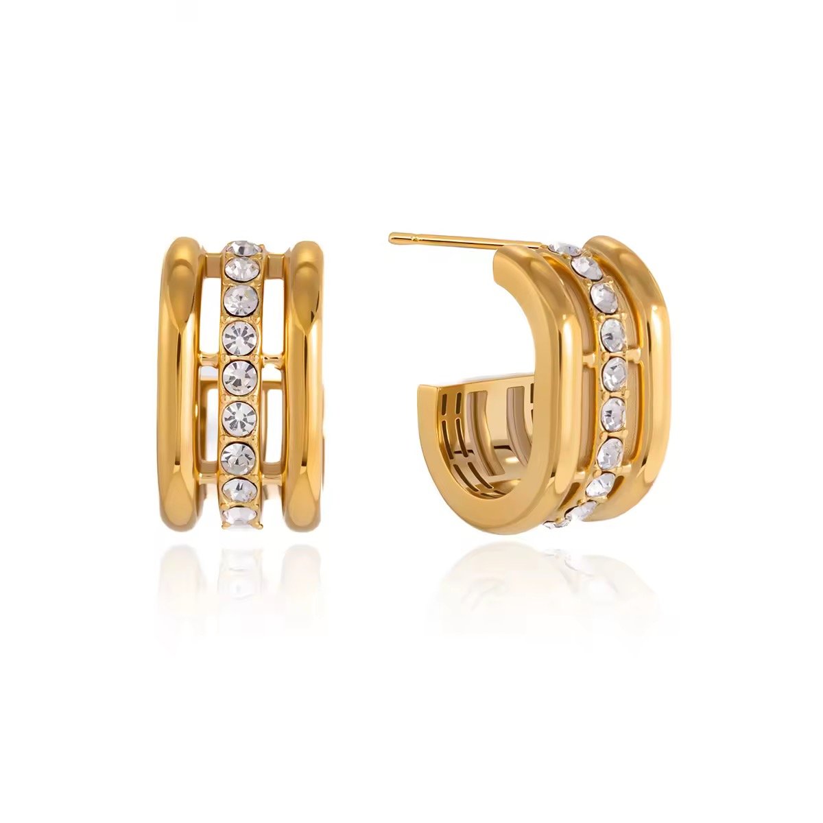 C-Shape Three Layer Hollow Earrings