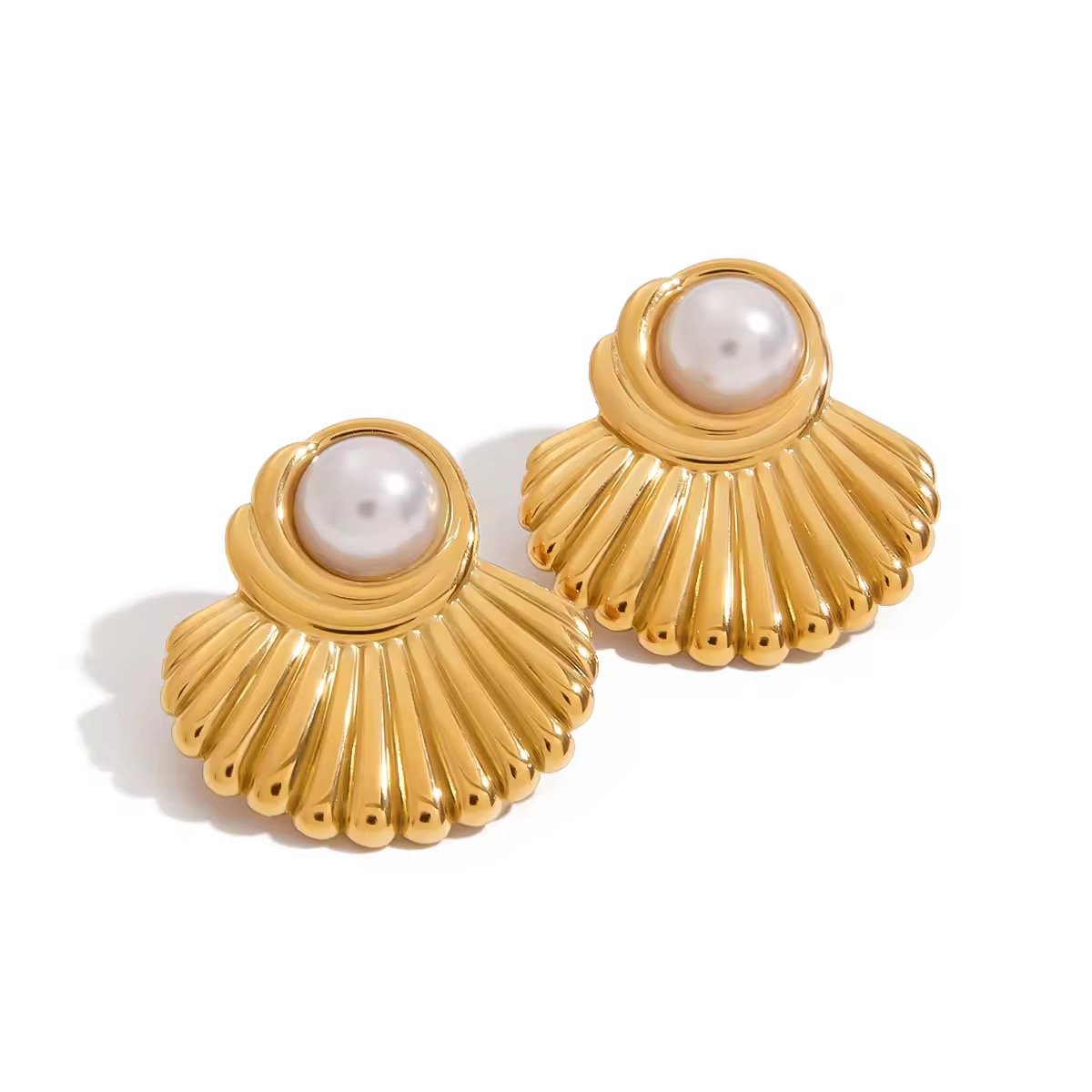 Semi Circle Fan-shaped Pearl Earrings