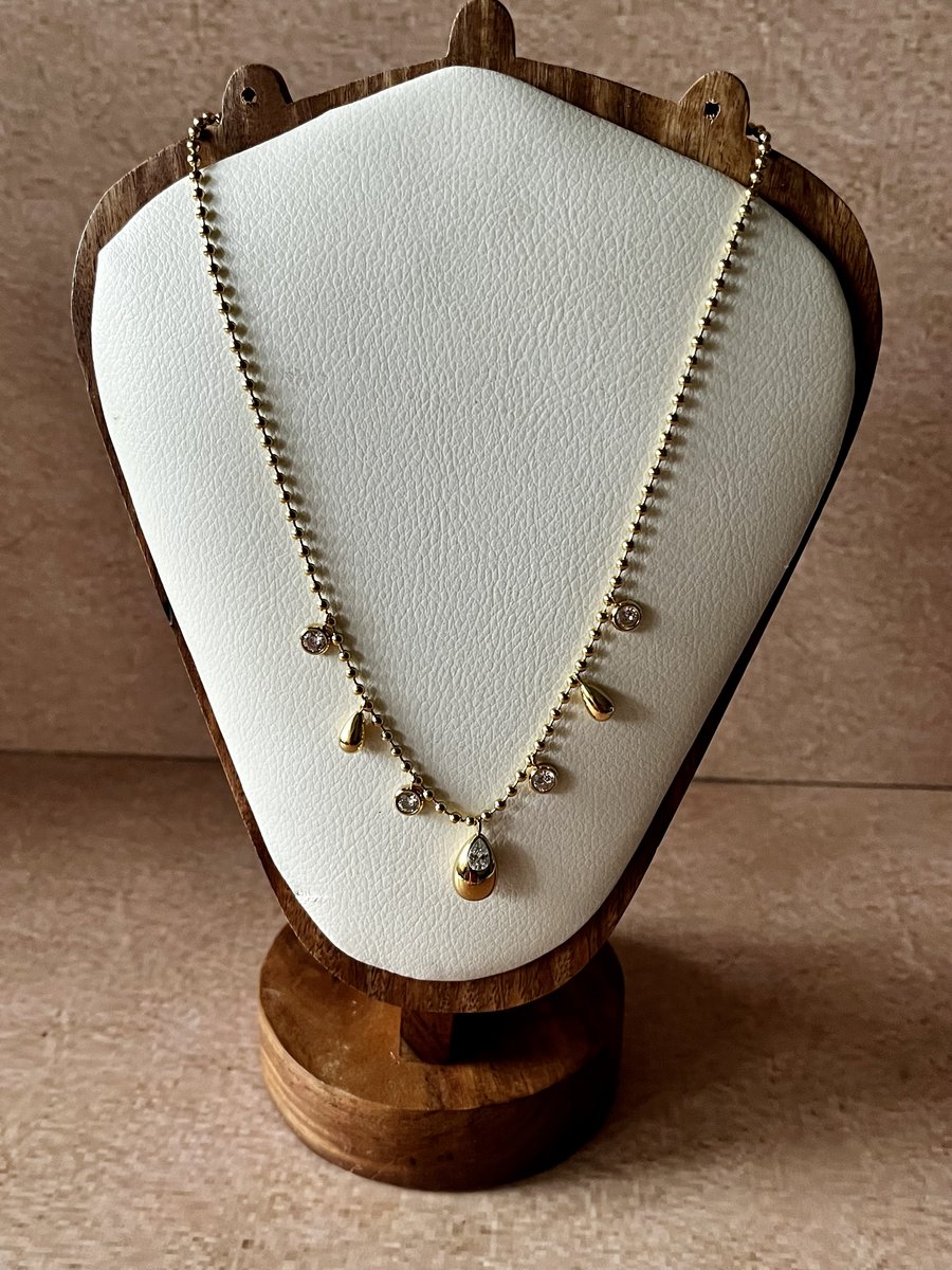 White Zircon Water Drop Pendant with Beaded Chain