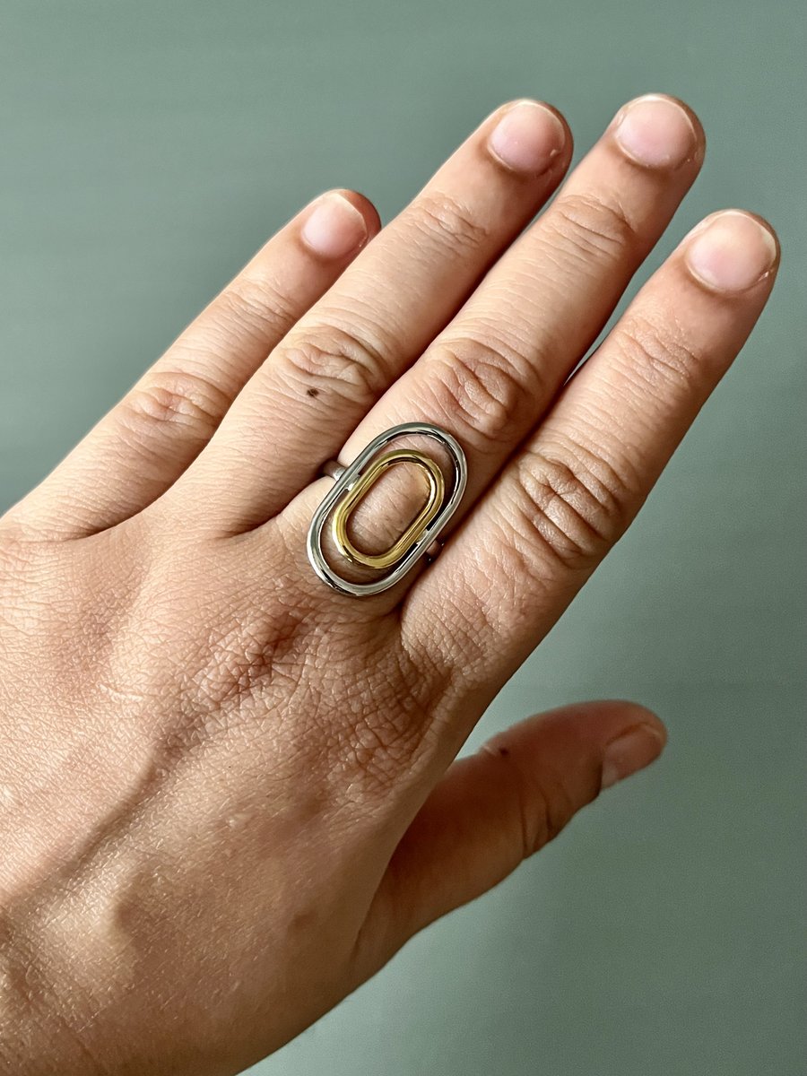 Dual Tone Hollow Oval Open Ring (Adjustable)